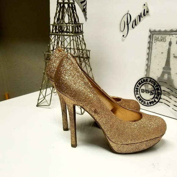Candies Cabela Gold Glitter Platform Pump Heels - Picture 2 of 8
